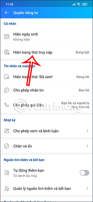 Trạng thái đang hoạt đông trên Zalo