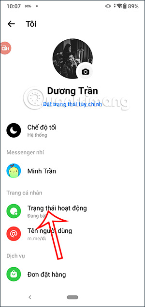 Trạng thái hoạt động Messenger