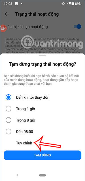 Chỉnh thời gian ẩn online Messenger