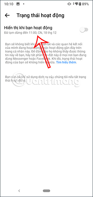 Thời gian ẩn online Messenger