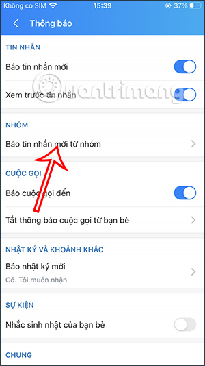 Chỉnh thông báo nhóm Zalo