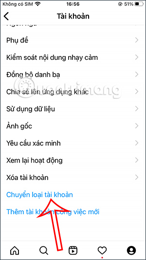 Chuyển loại tài khoản Instagram