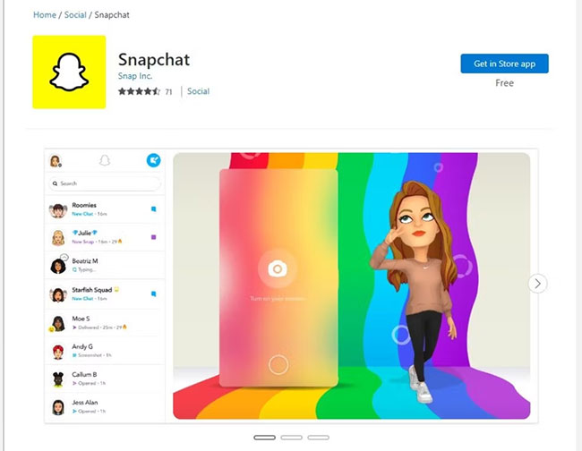 Ứng dụng Snapchat trên Microsoft Store