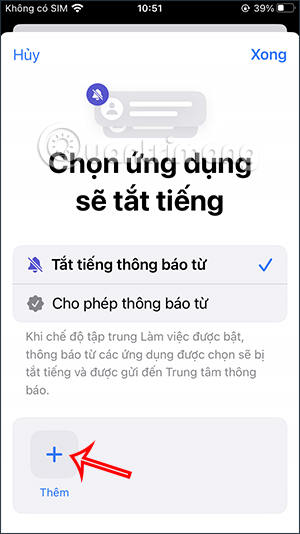 Thêm ứng dụng tắt thông báo