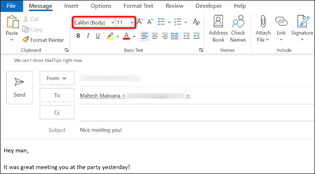Cách thay đổi phông chữ và cỡ chữ trong Outlook