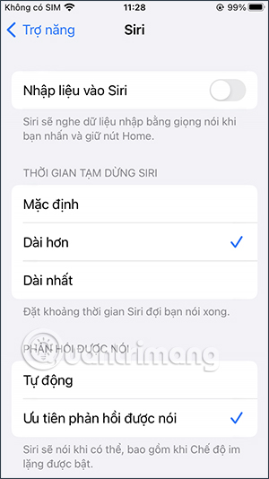 Đổi thời gian chờ Siri trên iPhone