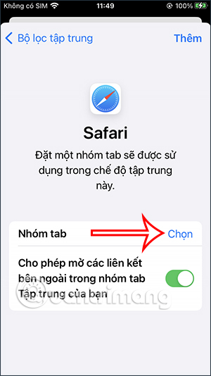 Chọn nhóm tab Safari