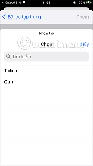Chọn nhóm tab Safari