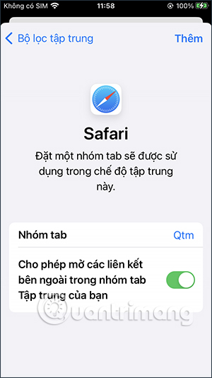 Nhóm tab Safari chế độ Focus iPhone