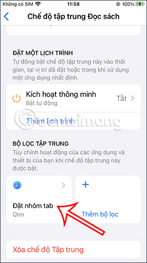 Chỉnh nhóm tab Safari trên Focus iPhone