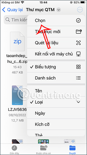 Chọn tập tin trên Tệp iPhone
