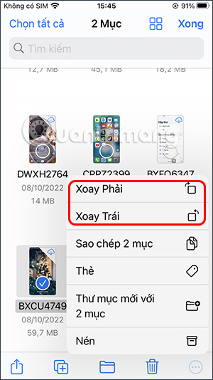 Tác vụ cho tất cả tập tin