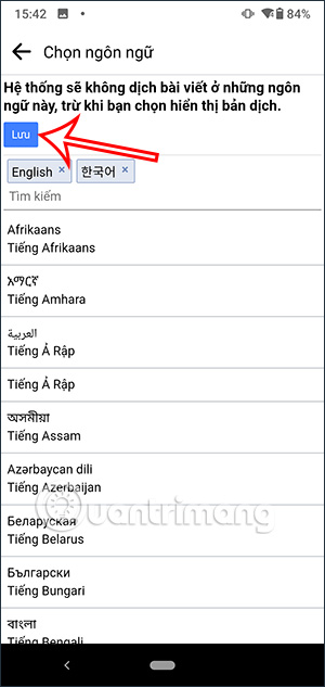 Lưu ngôn ngữ không tự dịch trên Facebook