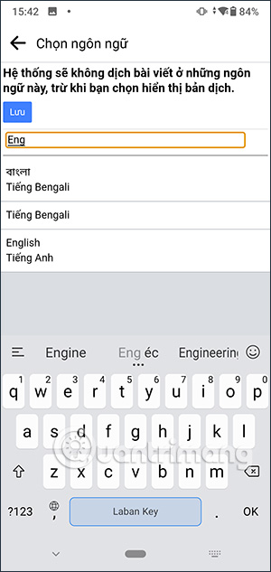Chọn ngôn ngữ không dịch trên Facebook