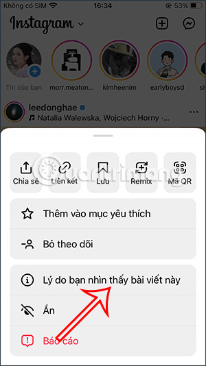 Lý do nhìn thấy bài viết Instagram