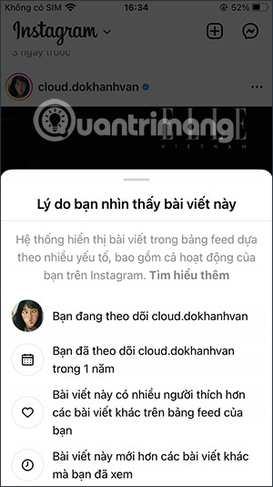 Xem thời gian theo dõi tài khoản Instagram