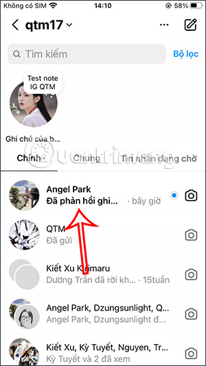 Thông báo phản hồi ghi chú Instagram