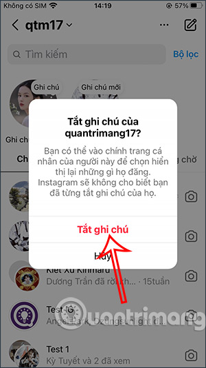 Tắt ghi chú Instagram từ tài khoản khác