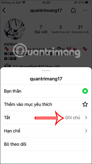 Tùy chỉnh tắt ghi chú Instagram