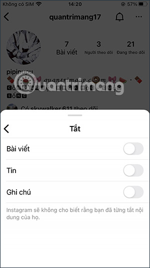 Hiện lại ghi chú Instagram