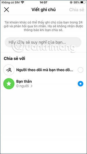 Đổi người chia sẻ ghi chú Instagram