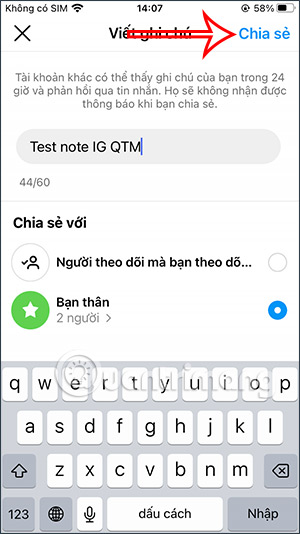 Chia sẻ ghi chú Instagram