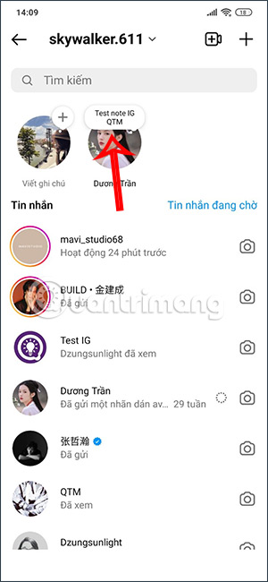 Phản hồi ghi chú trên Instagram