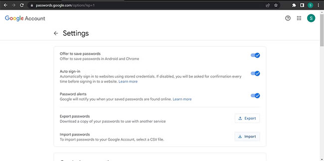 Nhấp vào nút Import để nhập mật khẩu trong trình quản lý mật khẩu của Chrome