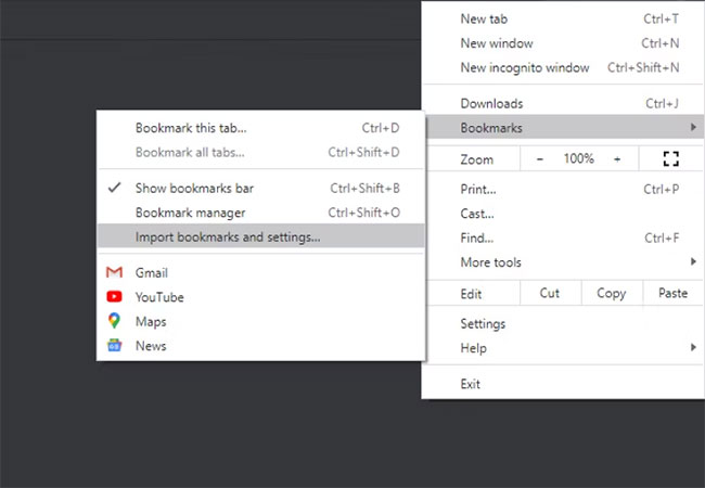 Chọn Bookmarks > Import Bookmarks and Settings