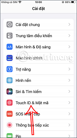Chọn Touch ID trên iPhone