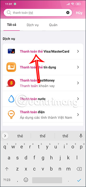 Tìm kiếm dịch vụ Thanh toán thẻ Visa/MasterCard