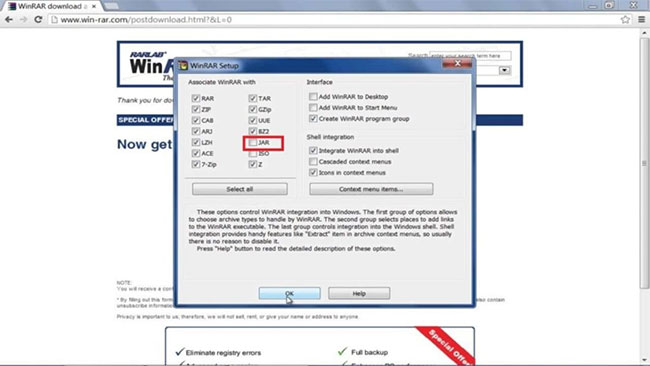 Bỏ chọn file JAR