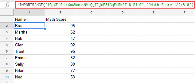 Results of the IMPORTRANGE function in Google Sheets