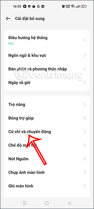 Cử chỉ và chuyển động trên Oppo
