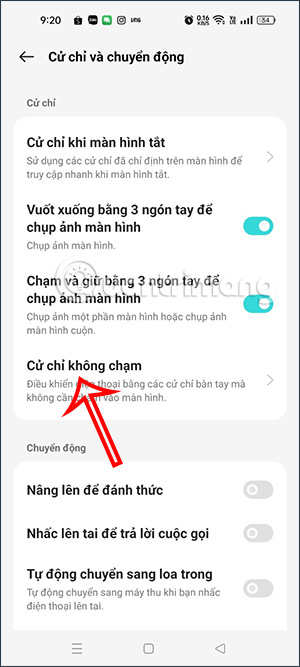 Cử chỉ và chuyển động trên Oppo