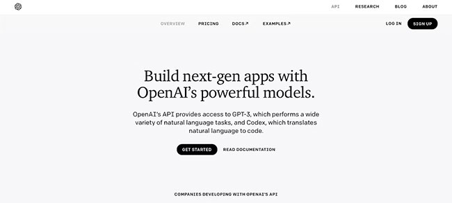 Trang chủ website OpenAI