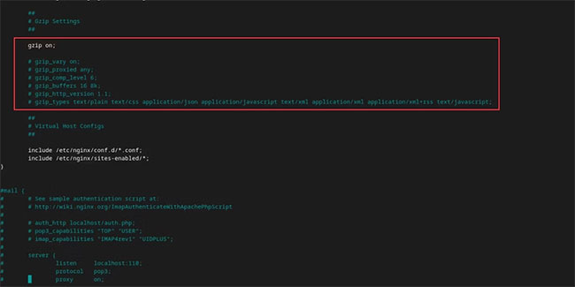 Cấu hình GZIP trong file cấu hình NGINX