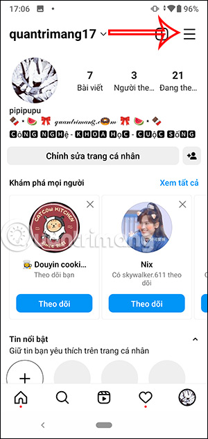 Tùy chọn tài khoản Instagram