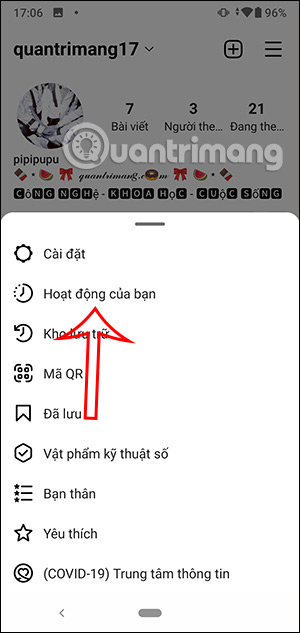 Hoạt động của bạn trên Instagram