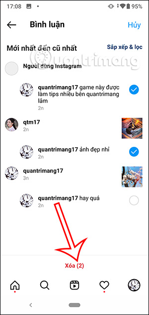 Xóa bình luận trên Instagram