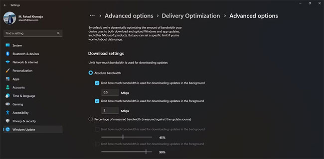 Chọn Delivery Optimization