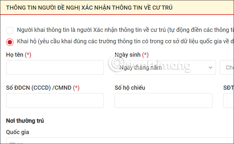 Thông tin người làm hồ sơ về cư trú