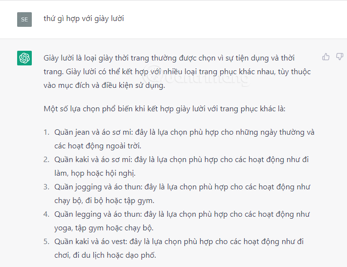 Gợi ý thời trang từ ChatGPT