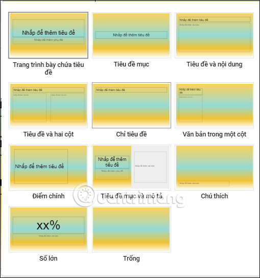 Hiển thị layout cho Google Slides