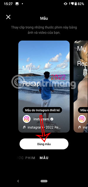 Chọn mẫu video Instagram Reel Recap 2022