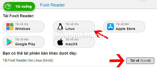 Trang tải xuống mà người dùng được yêu cầu chọn kiến trúc Linux