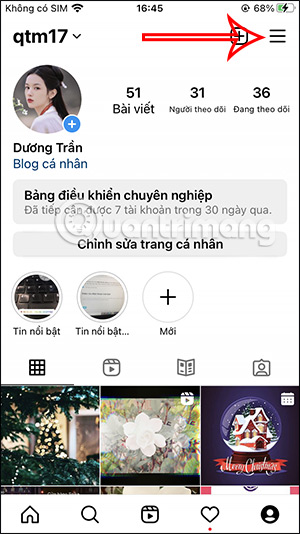 Tùy chọn tài khoản Instagram