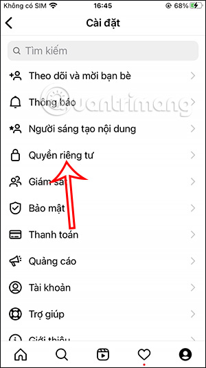 Chỉnh quyền riêng tư Instagram