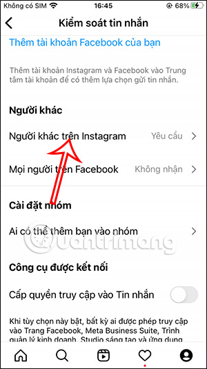 Chế độ nhận tin nhắn từ người khác trên Instagram