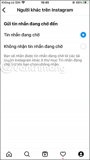 Thông báo chờ tin nhắn trên Instagram từ người lạ